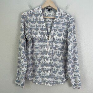 Express‎ Womens XS Peacock Roll Tab Sleeve Blouse Collarless Zip Front Shirt